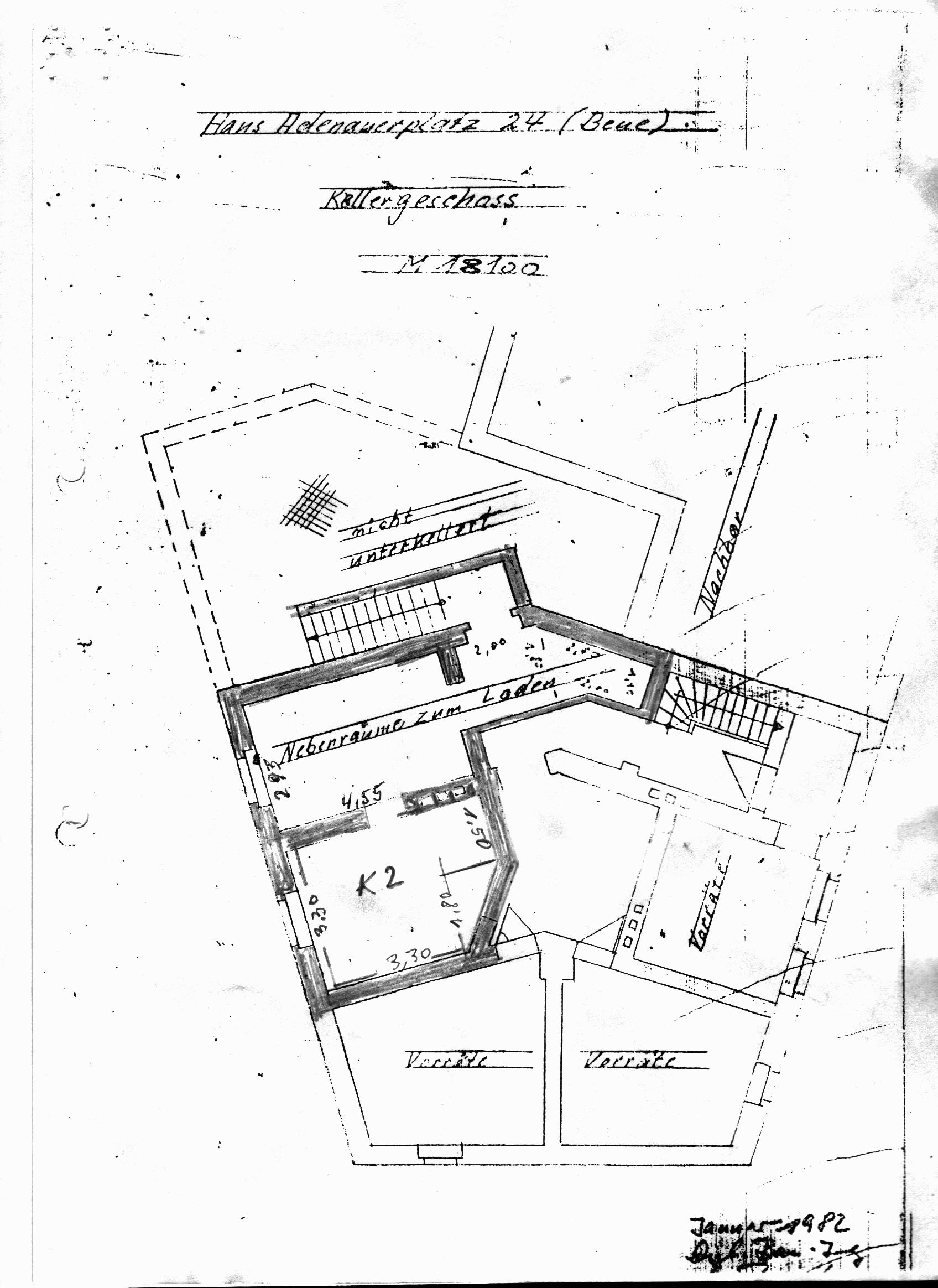 Grundriss Keller mit Lager für Laden